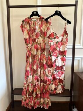 🚩steal Zimmermann Pink & Cream Floral Midi Dress